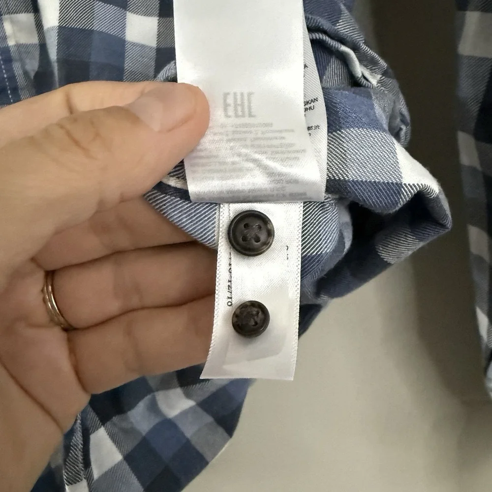 Banana Republic Luxe Flannel Shirt Men Large Blue White Check Slim Fit Button Up